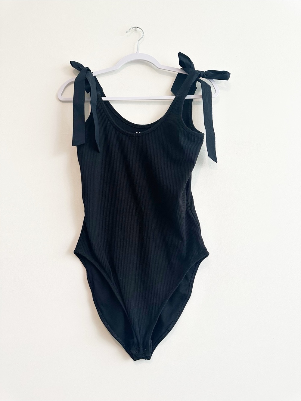 Old Navy Black Ribbed Tie-Shoulder Bodysuit